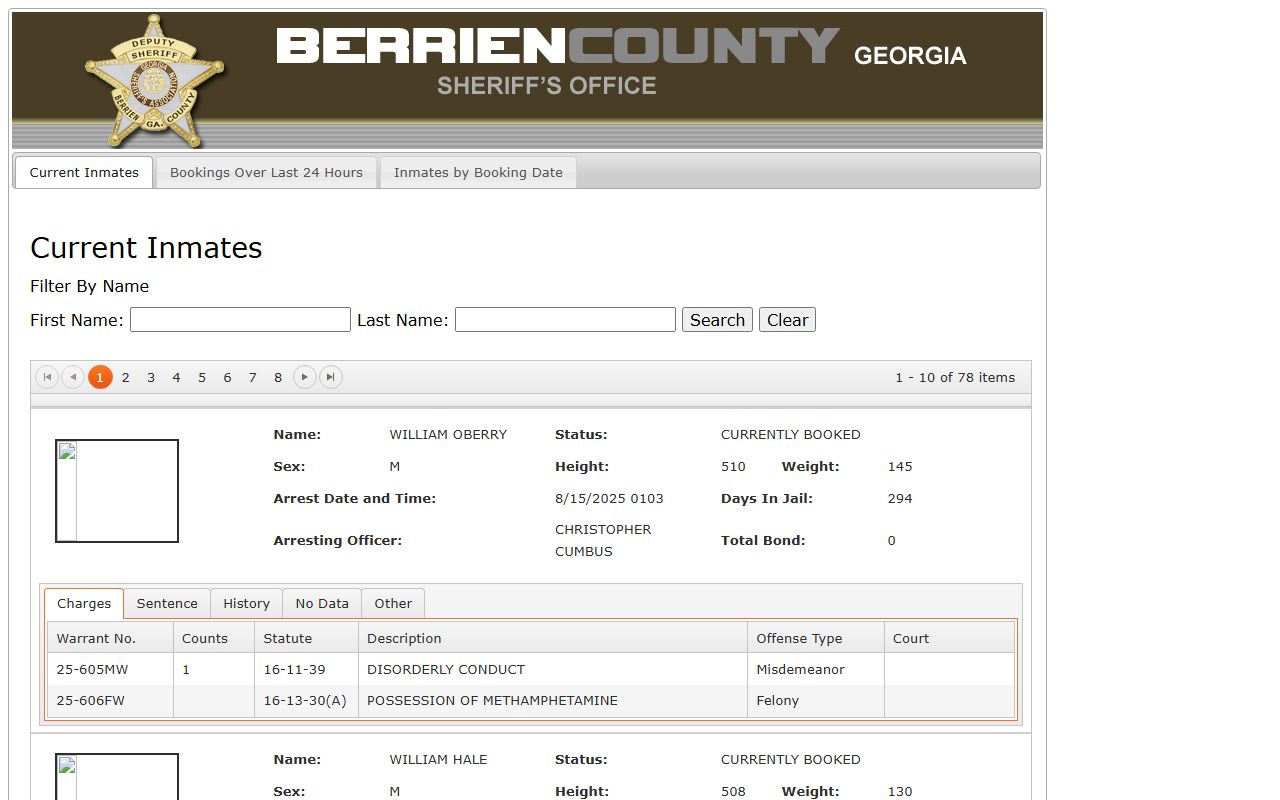 Berrien County Jail OffenderIndex custody search roster